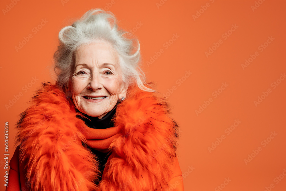70-80 year old woman with autumn winter outfit. Senior old woman, female lifestyle. Fashion model . 70-80 year old woman with autumn winter outfit. Senior old woman, female lifestyle. Fashion model .