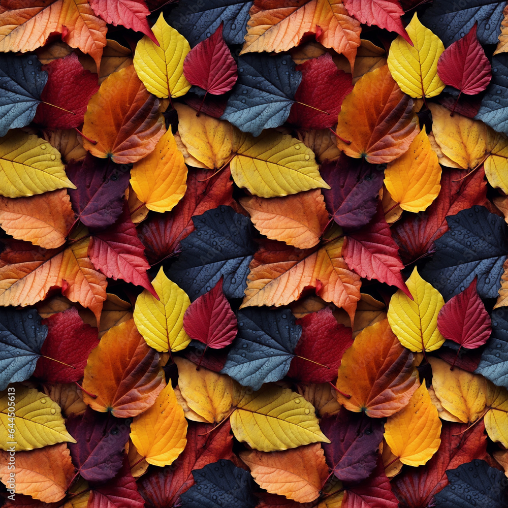 seamless pattern of colorful fallen maple leaves. autumn background.