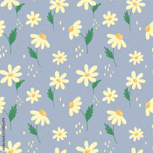 Vector pattern with daisies on a blue background