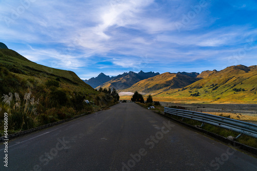 Beautiful valley with green mountains and blue sky in the early morning
