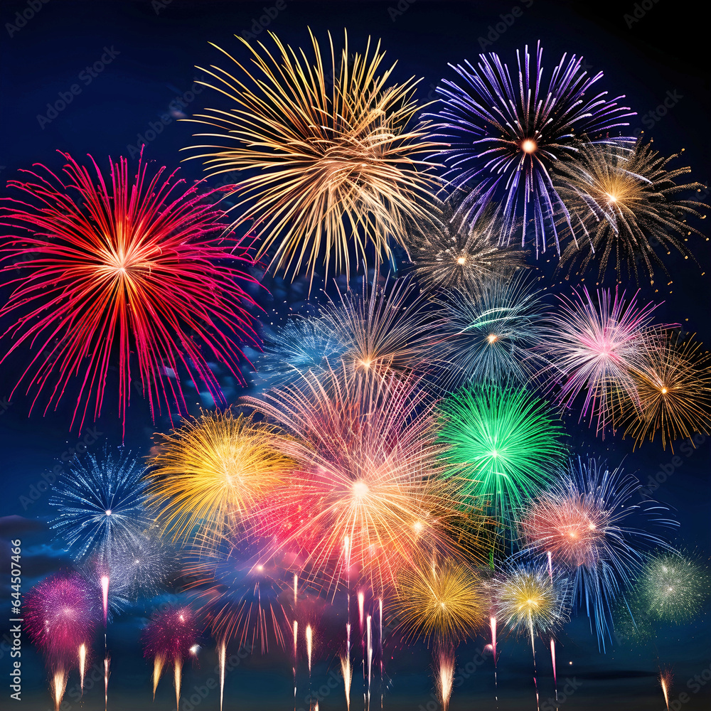  View of colorful fireworks.AI generated.