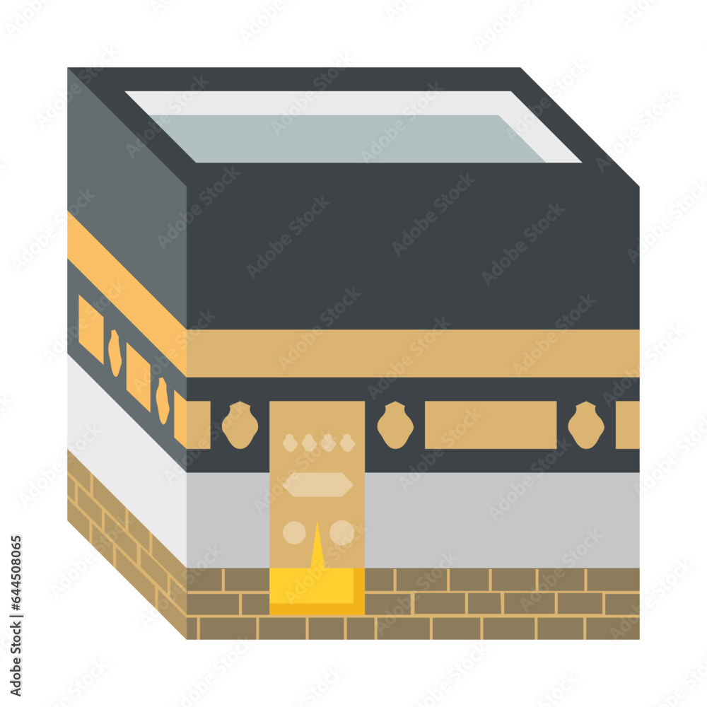 Kaaba vector icon. Isolated cubeshaped building located at the centre