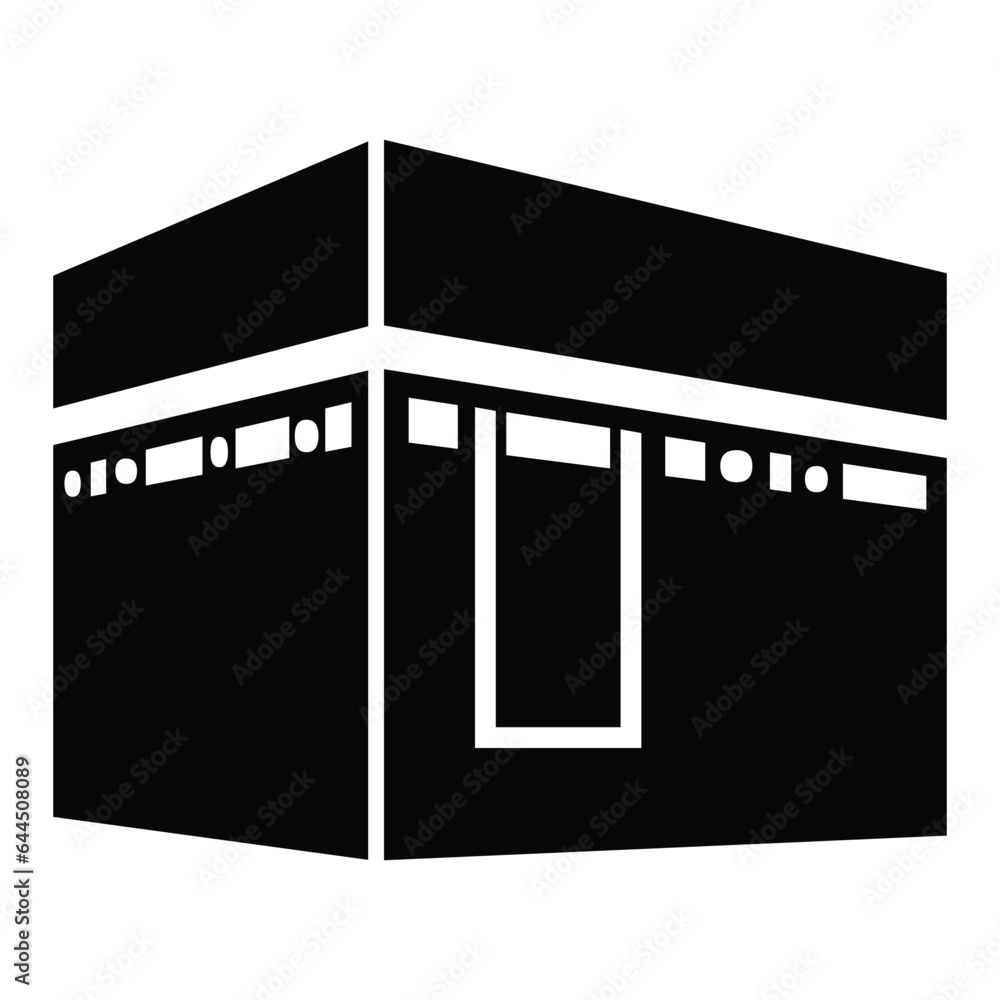 Kaaba vector icon. Isolated cubeshaped building located at the centre