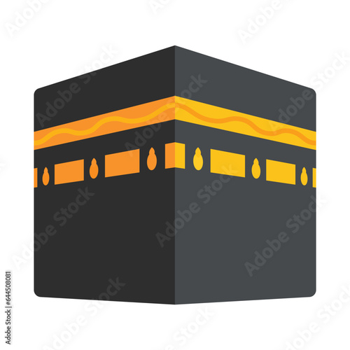 Kaaba vector icon. Isolated cube-shaped building located at the centre of the Al-Masjid al-Haram Mosque in Mecca. 