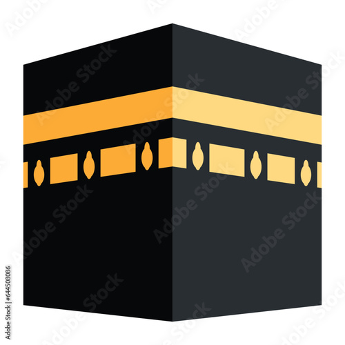 Kaaba vector icon. Isolated cube-shaped building located at the centre of the Al-Masjid al-Haram Mosque in Mecca. 