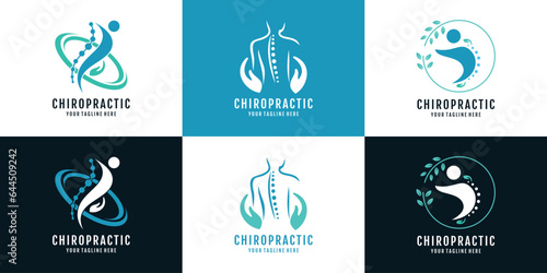 Massage logo design collection for back bone therapy with creative element Premium Vector