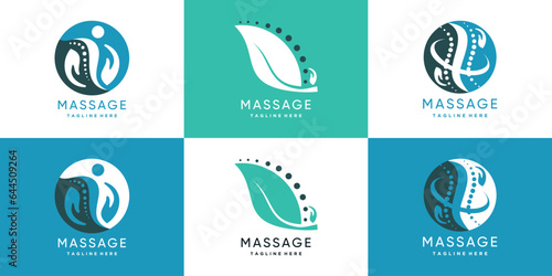 Massage logo design collection for back bone therapy with creative element Premium Vector