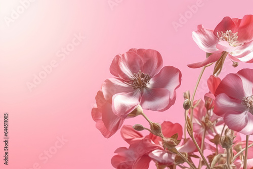 Beautiful pink flowers on a pink wall background. Beautiful flowers concept. Generative Ai  Ai.