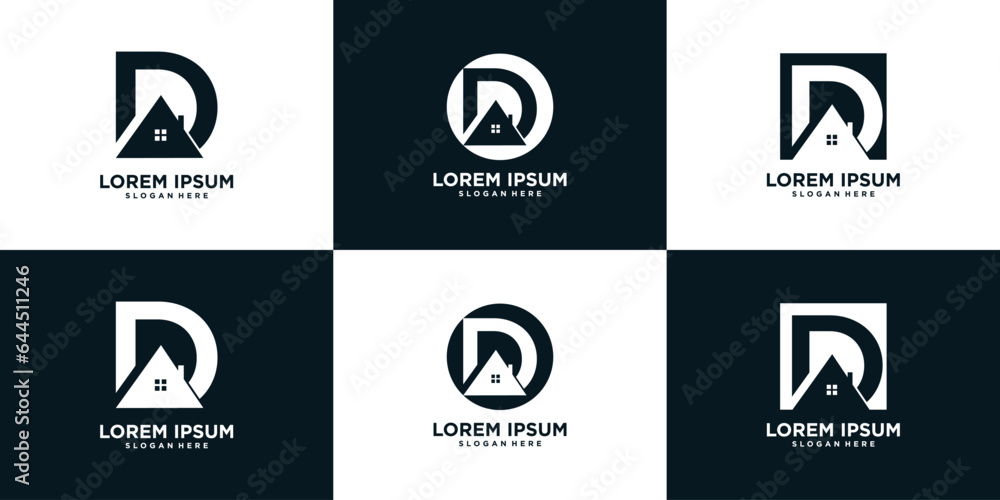Initial letter d logo design collection template with house icon and creative concept Premium Vector Initial letter d logo design collection template with house icon and creative concept Premium Vector