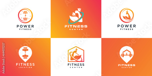 Fitness logo design collection for business with creative element concept Premium Vector