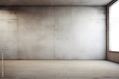 Empty room with concrete wall and wooden floor. Mock up. photo