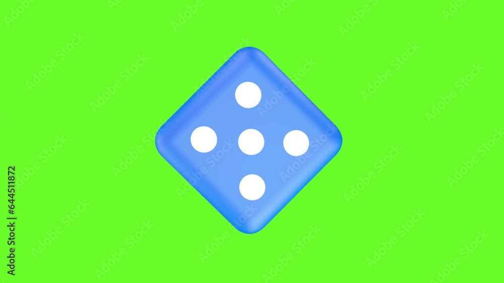 The blue dice is spinning on the green screen. 3D animation The blue dice is spinning on the green screen. 3D animation