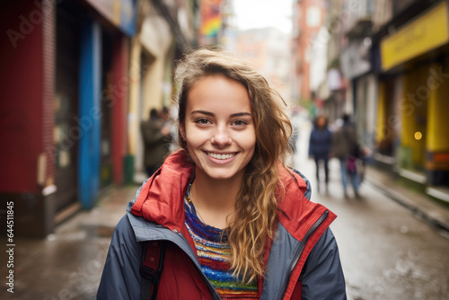 Wallpaper Mural Portrait of beautiful young female on the city street in Bogota or Rio or Caracas Torontodigital.ca