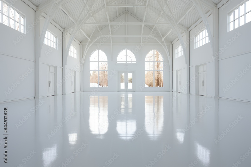 Empty luxury scenes, light walls and white floors, light and bright white styles. Generative AI.