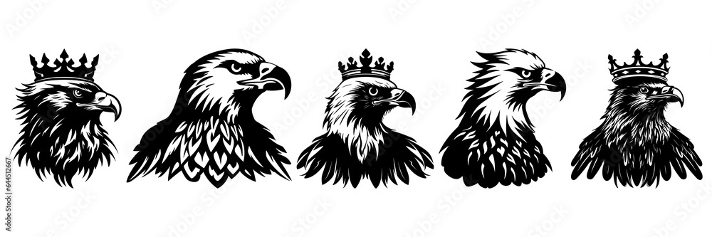 Obraz premium Eagle silhouettes set, large pack of vector silhouette design, isolated white background