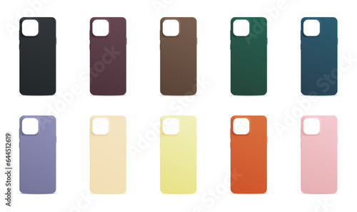Realistic colorful smartphone cases set. Blank plastic or silicone cover phone collection. Protection accessories for phone. 3d vector illustration