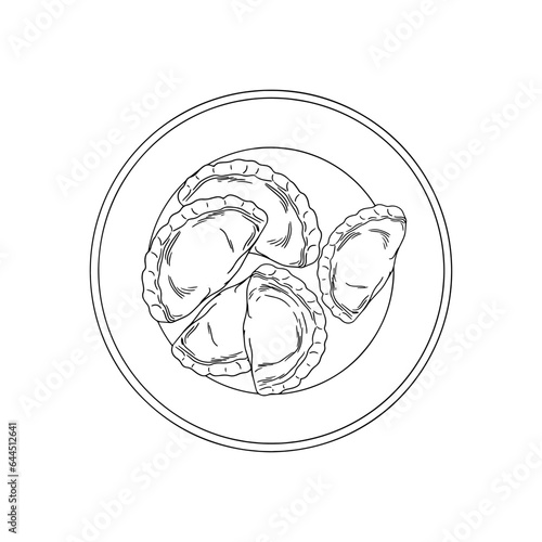 Sketch hand drawn dumplings. Food. Cooking. National dishes.