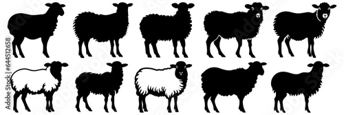 Sheep farm animal silhouettes set, large pack of vector silhouette design, isolated white background