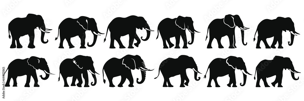 Elephant africa safari silhouettes set, large pack of vector silhouette design, isolated white background Elephant africa safari silhouettes set, large pack of vector silhouette design, isolated white background