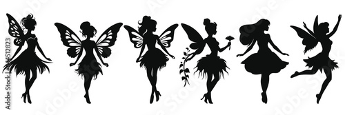Fairy magic silhouettes set, large pack of vector silhouette design, isolated white background