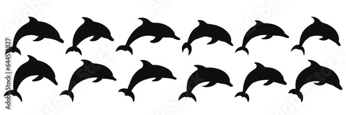 Dolphin silhouettes set  large pack of vector silhouette design  isolated white background