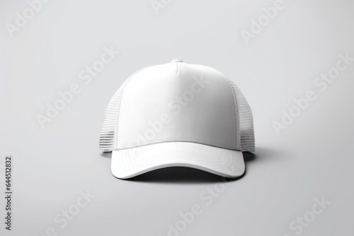 White baseball caps mockup on a grey background. Generative AI.