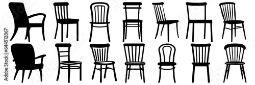 Chair furniture silhouettes set, large pack of vector silhouette design, isolated white background