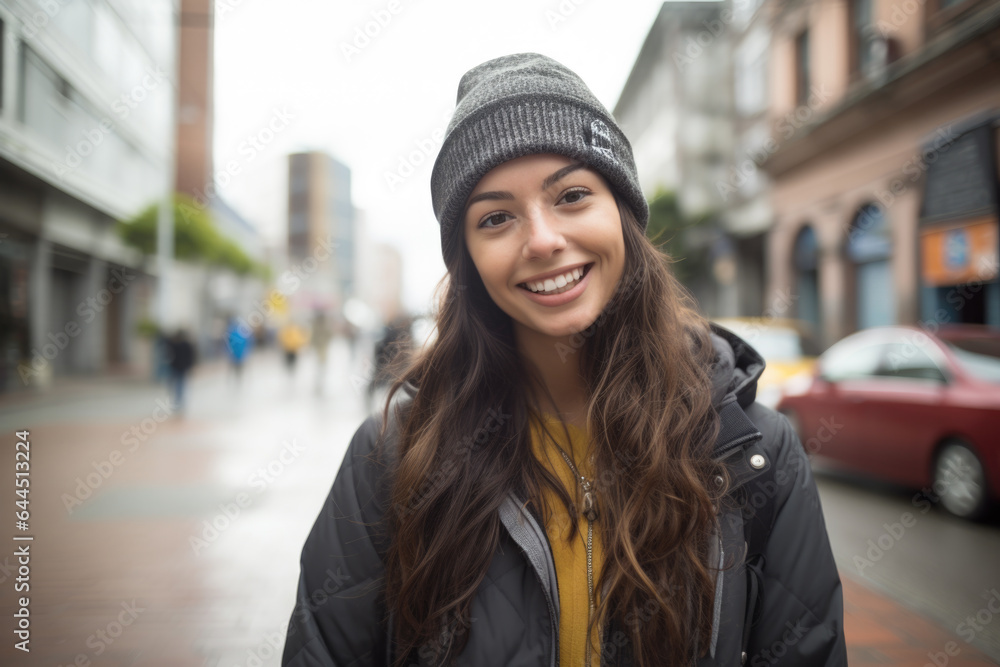 Portrait of beautiful young female on the city street in Bogota or Rio or Caracas Portrait of beautiful young female on the city street in Bogota or Rio or Caracas