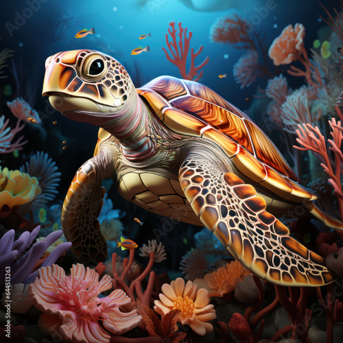sea turtle underwater and coral © adince