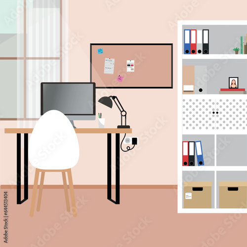 illustration of a room with a workplace