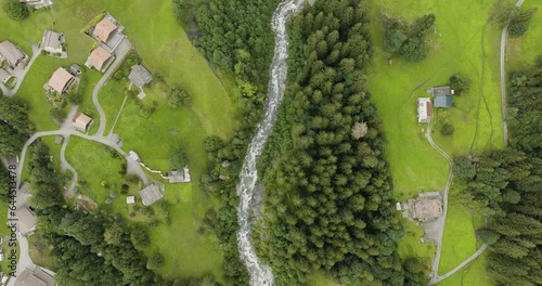 Aerial view of Schwarze Lutschine river in Grindelwald town, Bern, Switzerland. photo