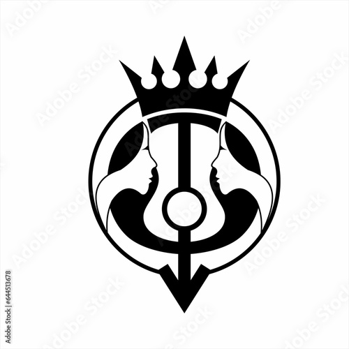 Crown illustration design with two women's faces with letter T and arrow sign. Can be used as an identity logo for salons, spas, cosmetics. photo