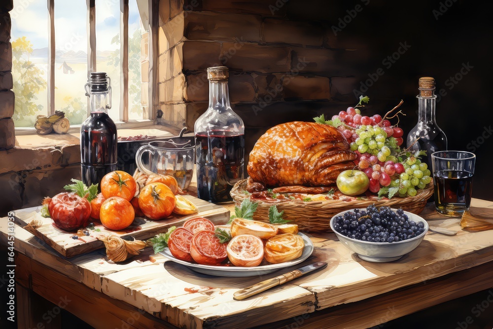 still life with bread and wine