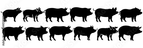 Pig farm animal silhouettes set, large pack of vector silhouette design, isolated white background
