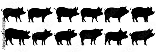 Pig farm animal silhouettes set, large pack of vector silhouette design, isolated white background © FutureFFX