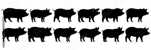 Pig farm animal silhouettes set, large pack of vector silhouette design, isolated white background