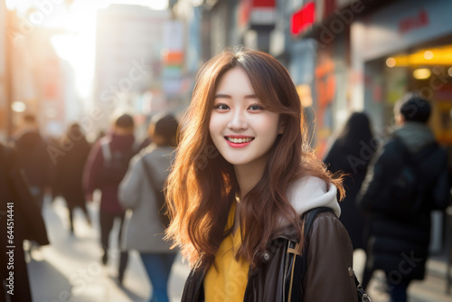 Portrait of beautiful young Asian female on the city street in Seoul