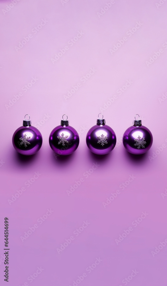 realistic purple christmas balls in a row on purple background realistic purple christmas balls in a row on purple background