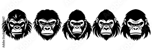 Gorilla ape silhouettes set, large pack of vector silhouette design, isolated white background