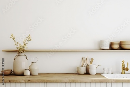 Wall mockup in kitchen interior background  Farmhouse style