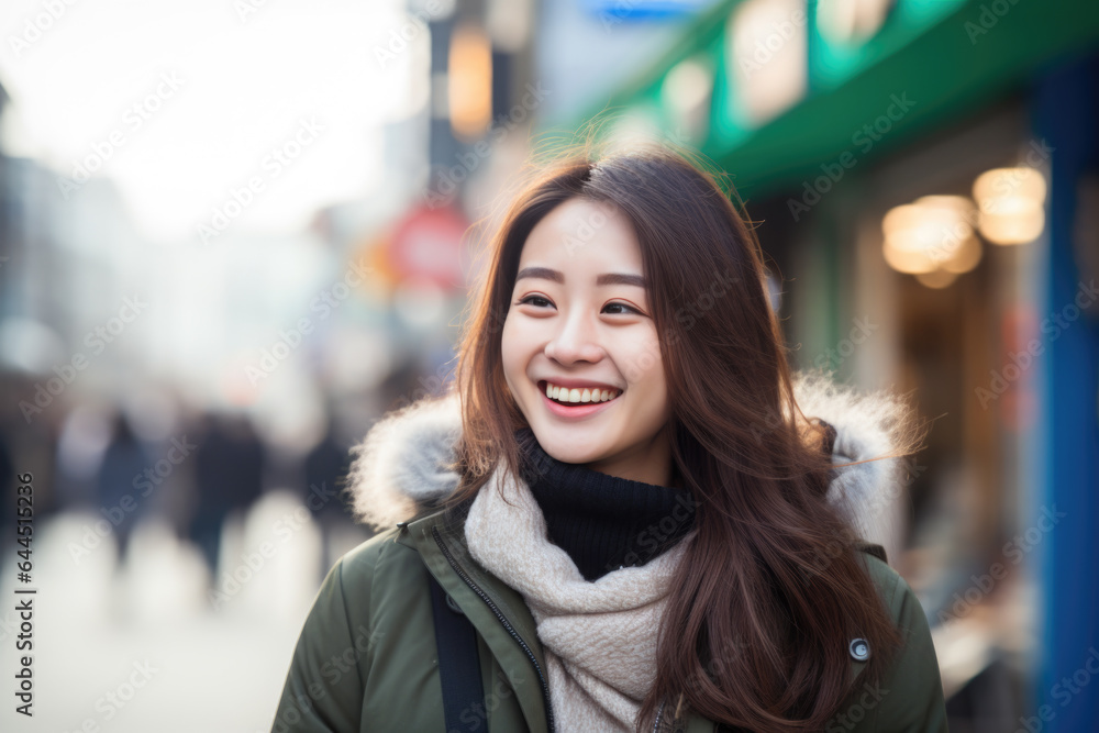 Portrait of beautiful young Asian female on the city street in Seoul Portrait of beautiful young Asian female on the city street in Seoul
