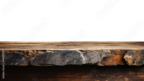 A front view of a dark gray, empty stone table with a transparent background, serves as a blank stone table mockup for product placement. 