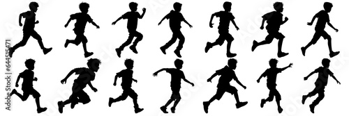 Running kid child silhouettes set  large pack of vector silhouette design  isolated white background