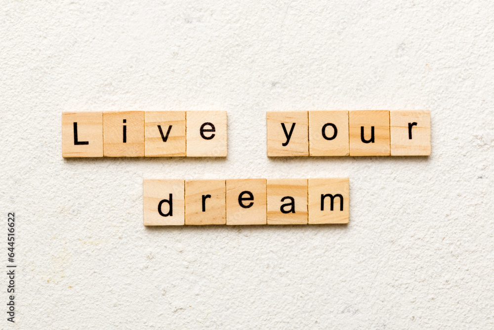 live your dream word written on wood block. live your dream text on cement table for your desing, concept live your dream word written on wood block. live your dream text on cement table for your desing, concept