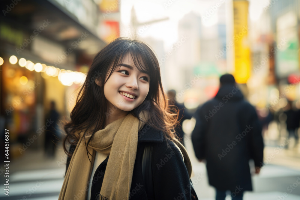 Portrait of beautiful young Asian female on the city street in Tokyo Portrait of beautiful young Asian female on the city street in Tokyo