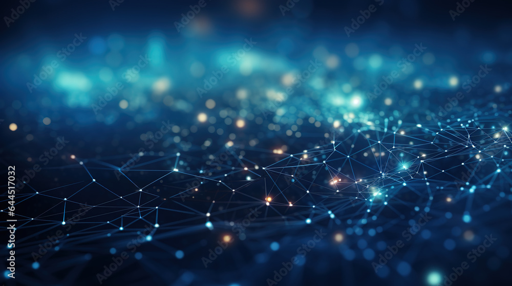 A Modern abstract background, digital cyberspace with particles and digital data network connection concept. showcasing crisp details and a shallow depth oujikhnf field photography.