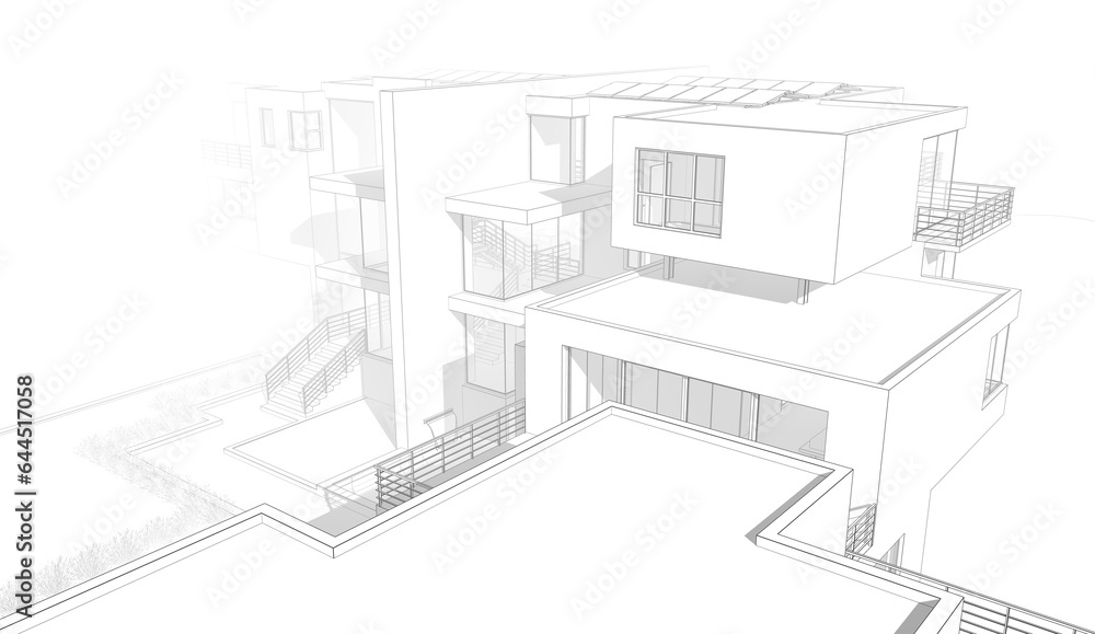 Fototapeta premium Modern house exterior 3d illustration