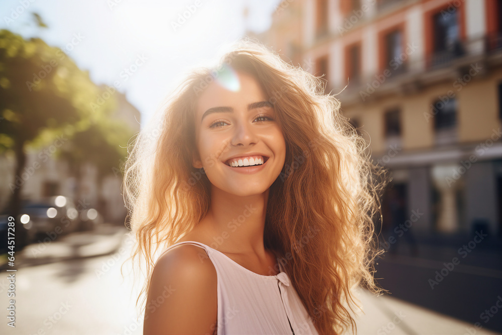 Young woman on the street having walk Generative AI picture Young woman on the street having walk Generative AI picture