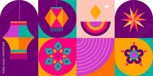 Happy Diwali, festival of light. Modern geometric minimalist design. Poster, banner and social media template