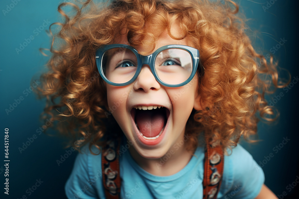Photography of a pretty cheerful joyful child in big trendy glasses having fun generative AI Photography of a pretty cheerful joyful child in big trendy glasses having fun generative AI